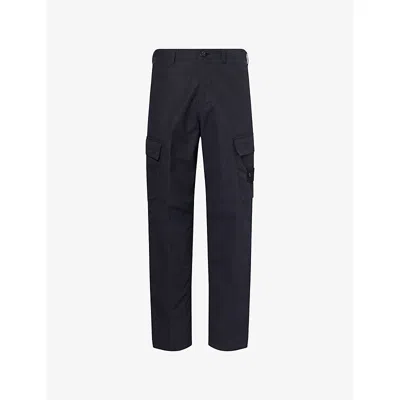 Stone Island Mens Navy Blue Ghost Waterproof Cotton-canvas Trousers In Black