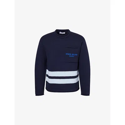 Stone Island Mens Navy Blue Marina Long-sleeve Wool Jumper