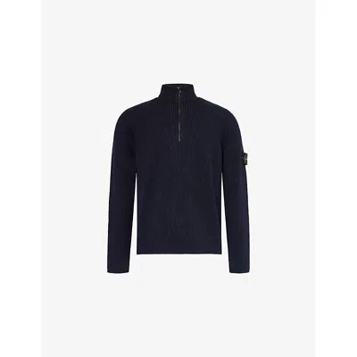 STONE ISLAND MENS NAVY BLUE VANISE BRAND-BADGE WOOL-BLEND KNITTED PULLOVER XXL