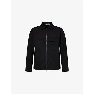 Stone Island Mens Black Panama Logo-patch Cotton Jacket