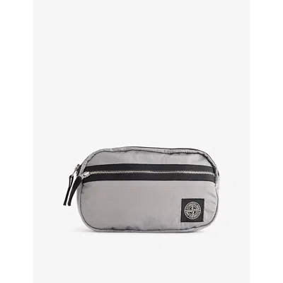 Stone Island Mens Pearl Grey Brand-patch Shell Belt Bag In Gray