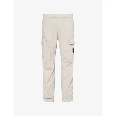 Stone Island Mens Pearl Grey Paracadute Brand-patch Cotton Cargo Trousers In Gray