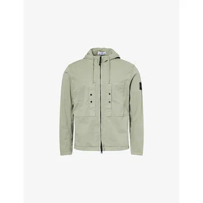 Stone Island Mens Sage Hooded Brand-badge Stretch-cotton Jacket Xl In Green