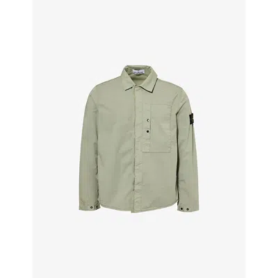 Stone Island Mens Sage Logo-patch Regular-fit Cotton-blend Shirt In Neutral