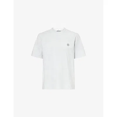 Stone Island Mens Sky Blue Reflective Brand-patch Cotton T-shirt In White