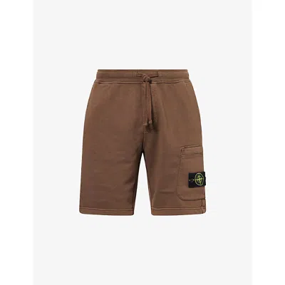 Stone Island Patch Pocket Fleece Shorts In Brown