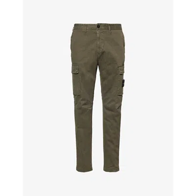 Stone Island Mens Military Green Brand-badge Straight-leg Regular-fit Stretch-cotton Trousers