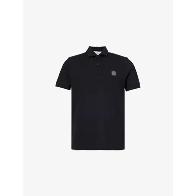 STONE ISLAND MENS BLACK BRAND-PATCH REGULAR-FIT STRETCH-COTTON POLO SHIRT