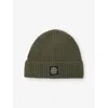 Stone Island Mens Green Brand-patch Ribbed Wool Beanie In Green