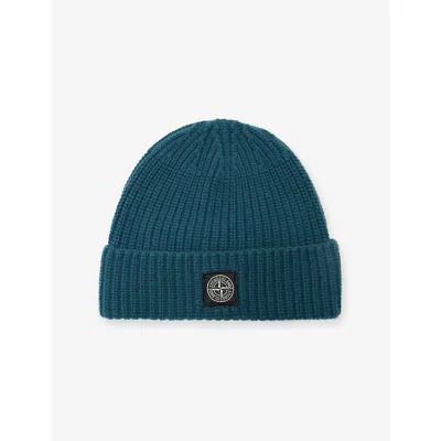 Stone Island Mens Dark Green Brand-patch Ribbed Wool Beanie