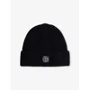 Stone Island Ribbed Knit Beanie With Compass Logo Patch In Black
