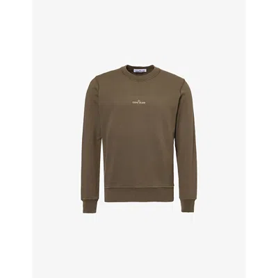 Stone Island Mens Military Green Crewneck Brand-print Cotton-jersey Sweatshirt Xxxl