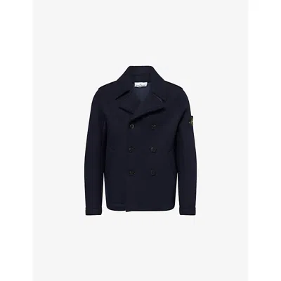 STONE ISLAND MENS NAVY BLUE FELTED DOUBLE-BREASTED WOOL JACKET