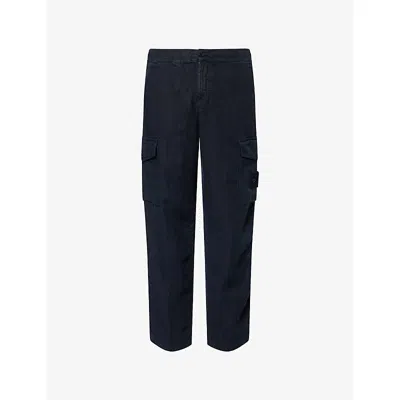 Stone Island Stretch Cotton Cargo Pants With Back Pocket In Navy Blue