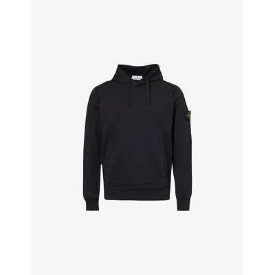 Stone Island Mens Black Kangaroo-pocket Brand-badge Cotton-jersey Hoody