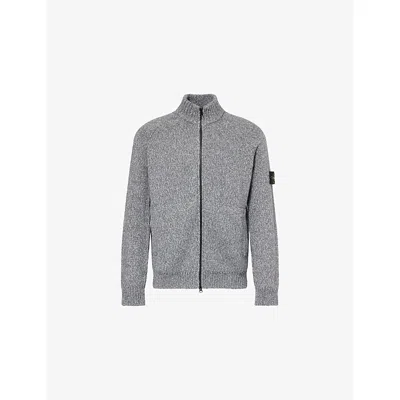 Stone Island Mens Cement Melange Mouline Merl-knit Wool Cardigan Xxl In Gray