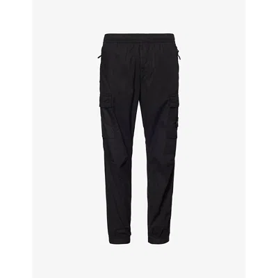 Stone Island Mens Black Multi-pockets Brand-patch Tapered-leg Regular-fit Stretch-cotton Trousers