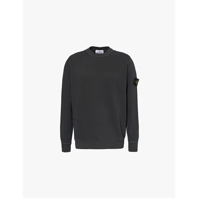 Stone Island Mens Lead Grey Old Effect Crew-neck Regular-fit Cotton-jersey Sweatshirt In Nero