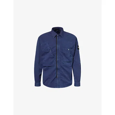 Stone Island Regular-fit Zipper-up Overshirt With Corrosion Treatment In Blue