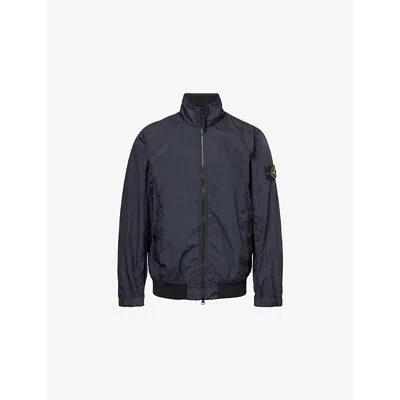 Stone Island Mens  Stand-collar Brand-badge Regular-fit Shell Jacket In Navy Blue