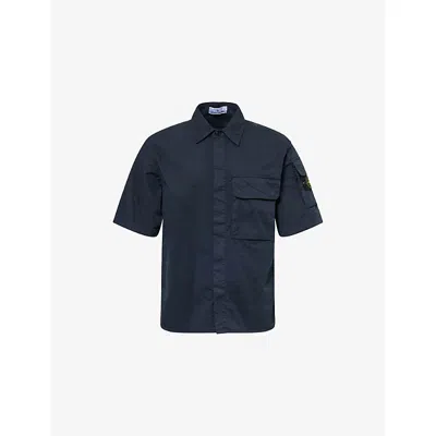 Stone Island Mens Navy Blue Supima Short-sleeve Cotton-blend Shirt