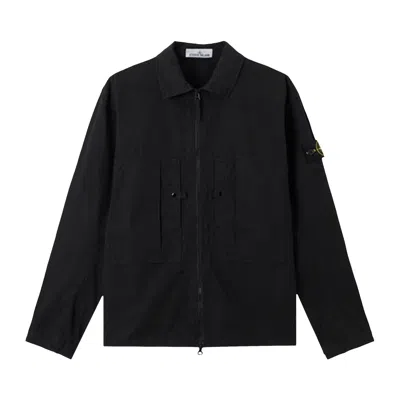 Pre-owned Stone Island Mercerized Organic Cotton Ripstop Overshirt 'black' | Men's Size L