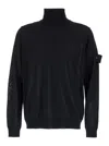 Stone Island Black Sweater With High Neck And Patch Logo On The Sleeve In Wool In Black