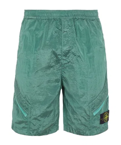 Stone Island Metallic Cargo Bermuda Shorts In Green