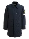 Stone Island Padded Nylon Coat With Double Front Pocket In Blue