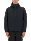 Stone Island Hooded Quilted Jacket Side Pockets In Blue