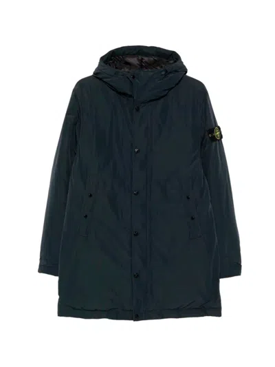 Stone Island Micro Twill Long Parka In Blue