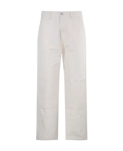 Stone Island Mid-rise Cotton Loose Trousers In White