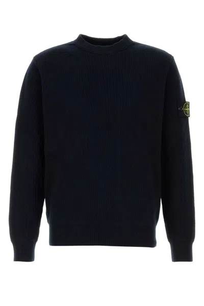 Stone Island Blue Cotton Crewneck Sweater