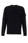 Stone Island Ribbed Detail Crew Neck Sweatshirt With Iconic Badge In Black