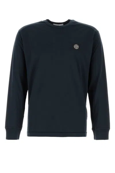 Stone Island Cotton Crew Neck Long Sleeve T-shirt In Blue