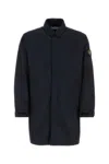 Stone Island Fabric Overcoat With Stand-up Collar And Back Vent In Blue