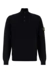 Stone Island High Collar Pullover With Buttoned Placket And Logo Patch