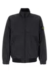 Stone Island Nylon Jacket High Collar Elastic Cuffs In Blue
