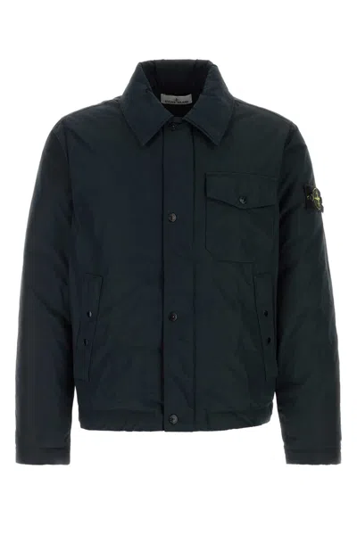 Stone Island Midnight Blue Polyester Blend Down Jacket In Black