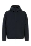 Stone Island Contemporary Hooded Jacket With Distinctive Logo Patch In Blue