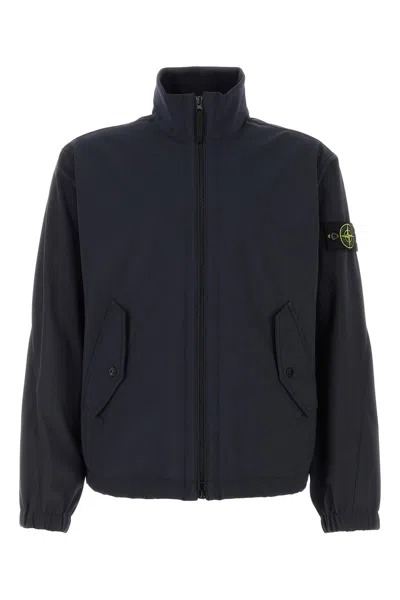 Stone Island Stretch Polyester Jacket Elastic Cuffs High Collar In Blue