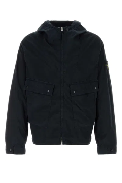 Stone Island Midnight Blue Stretch Polyester Windbreaker In Black