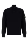 Stone Island High Collar Pullover With Buttoned Placket And Logo Patch In Black
