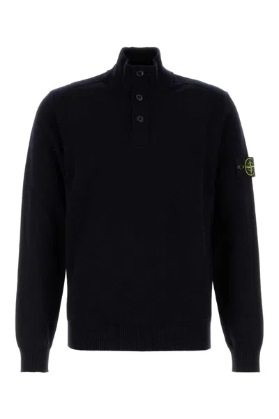 Stone Island Midnight Blue Wool Blend Sweater In Black