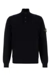 Stone Island High Collar Pullover With Buttoned Placket And Logo Patch In Black