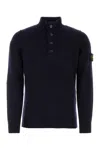 Stone Island Buttoned High Neck Sweater In Blu