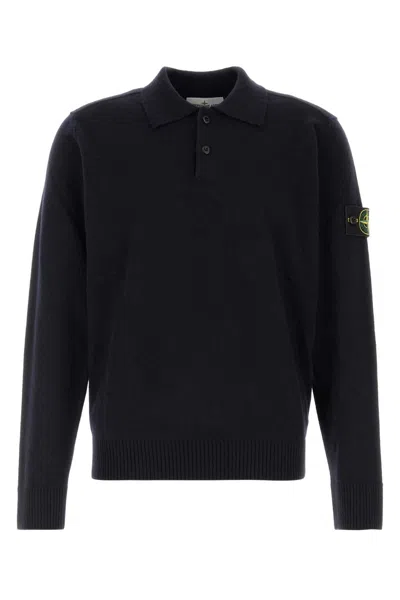 Stone Island Midnight Blue Wool Polo Shirt In White