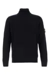 Stone Island Turtleneck Sweater In Virgin Wool With Logo Patch In Blue