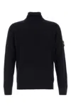 Stone Island Ribbed Turtleneck Sweater In Blue