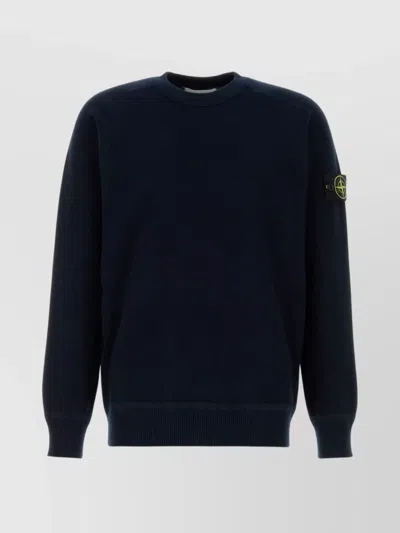 STONE ISLAND MIDNIGHT COTTON SWEATER WITH RIBBED CUFFS AND HEM